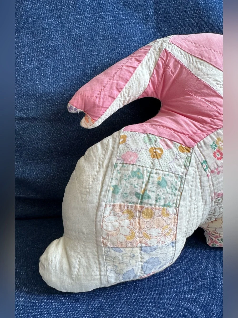 vintage Hand Stitched Bunny RABBIT PILLOW Wedding Ring QUILT Signed 2000 baby